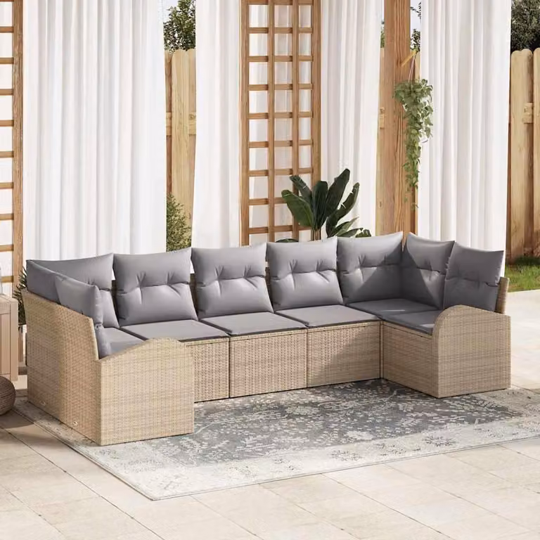 Maison Exclusive - Set da giardino per divano, 7 pezzi, 7 posti, color beige, in rattan sintetico