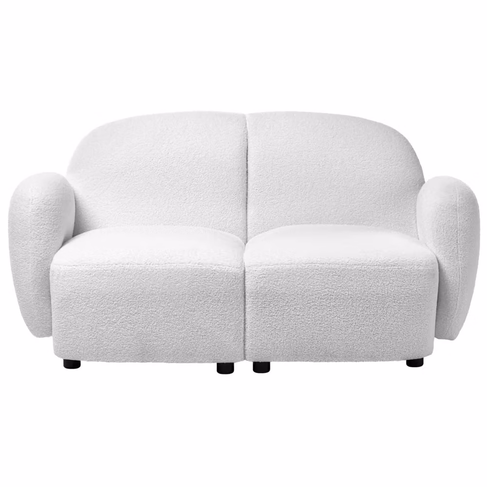 Divano a 2 posti BELIANI in stile retrò con rivestimento in bouclé bianco e gambe in plastica e legno per il tuo soggiorno L: 151 cm, P: 77 cm, H: 82 cm – 2