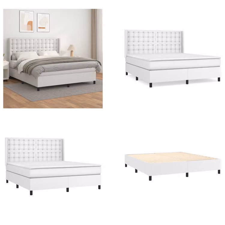 vidaXL Letto a molle con materasso bianco 180x200 cm in Pelle finta - Letto a molle - Boxspringbetten - Bett - Schlafzimmermöbel