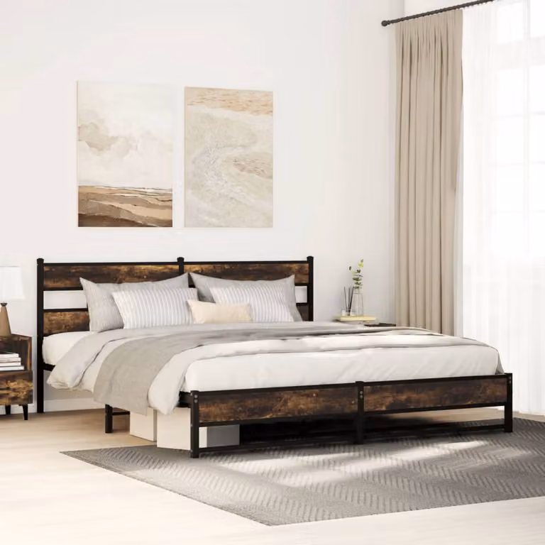 vidaXL Giroletto in Metallo Rovere Fumo L: 187 cm, P: 219 cm, H: 91,5 cm