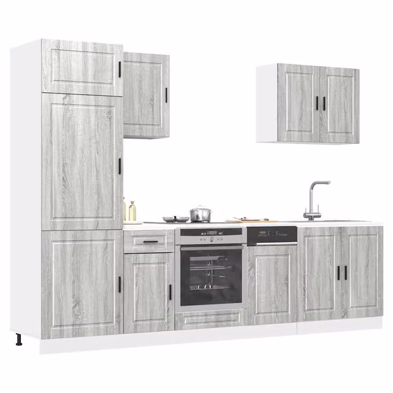 Set di mobili da cucina moderno vidaXL composto da 7 pezzi in legno e MDF, colore grigio opaco, L/P/H: 207 x 60 x 57 cm