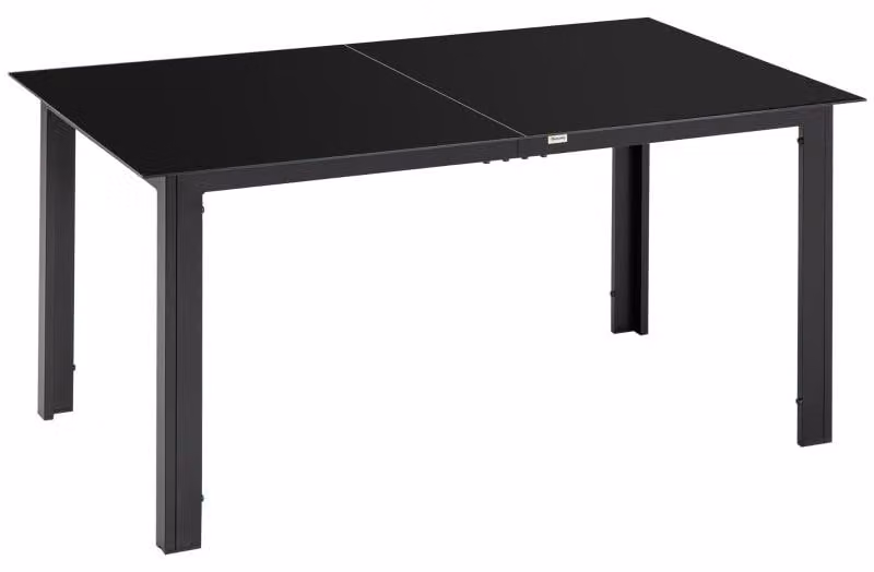 Tavolo da giardino in alluminio con piano in vetro | Colore: nero | Dimensioni: 90x150x74 cm