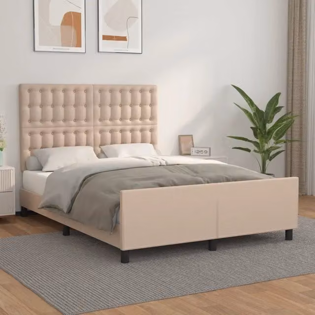 Letto con Testiera vidaXL in Similpelle Beige L/P: 140 x 200 cm