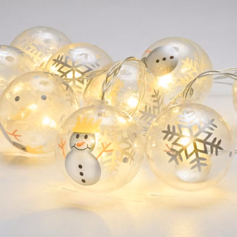 ACA Lighting Lampade di plastica con pupazzi di neve, 10 LED decorativi a batteria (3xAA), WW, IP20, 135+30cm, cavo trasparente X061011247