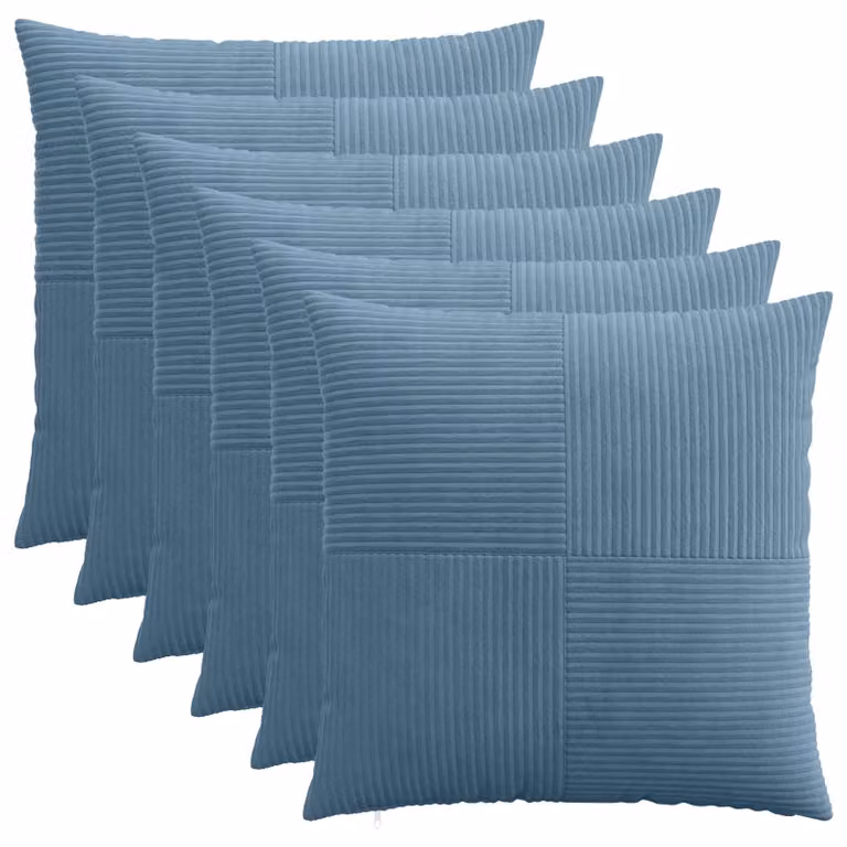 Set di 6 federe vidaXL ALMELO blu in velluto a coste, L 60 x L 60 cm