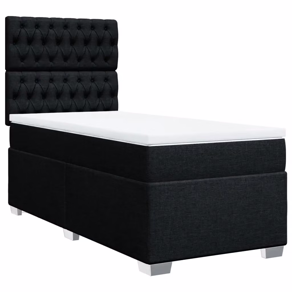 Letto Ibrido vidaXL con Giroletto a Molle e Materasso in Tessuto Nero e Bianco L/P: 90 x 190 cm – 2