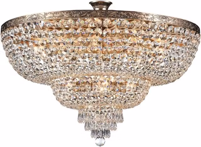 Lampadario Royal Classic GIORDANOSHOP in metallo e cristallo color oro antico con cristalli trasparenti