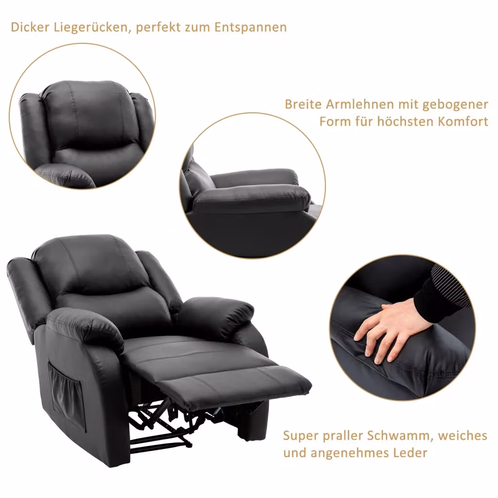 Poltrona Reclinabile REDOM in ecopelle nera con leva manuale e tasca laterale L/P/H: 80 x 90 x 100 cm – 2