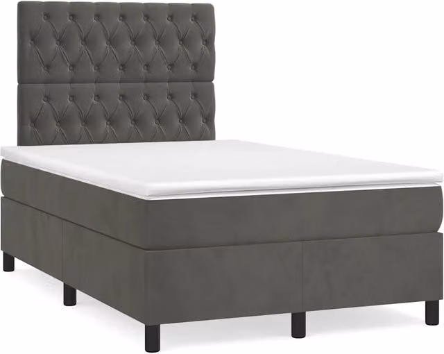 Letto con Giroletto a Molle e Materasso Ibrido vidaXL in Velluto Grigio e Bianco L/P: 120 x 200 cm