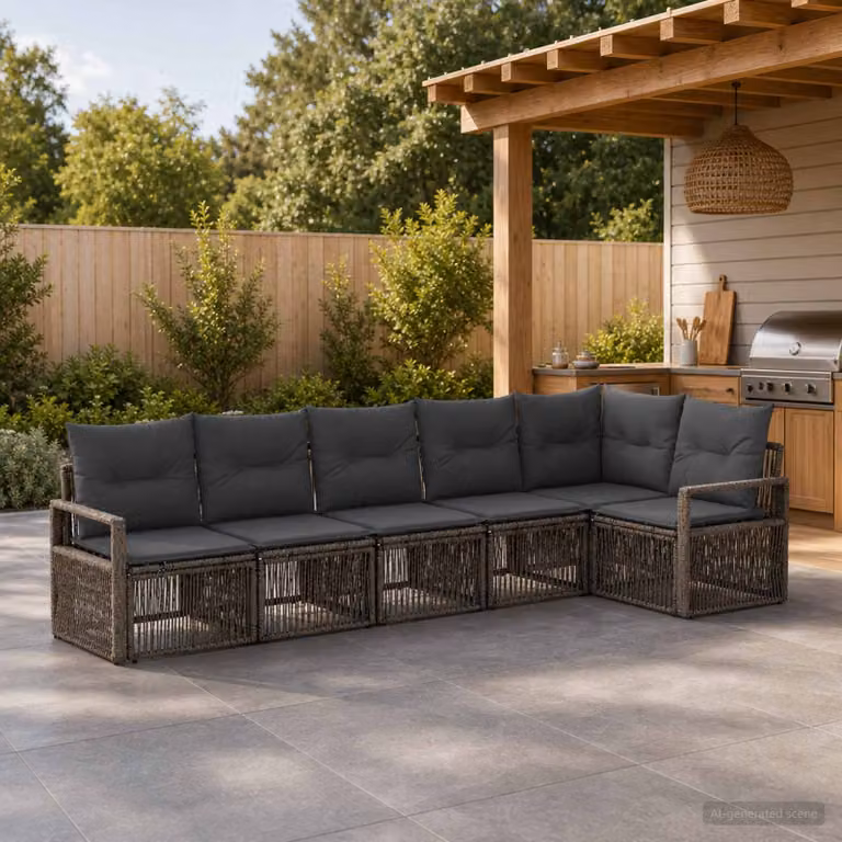 Set Divano da Giardino L-Shape vidaXL in Polyrattan Grigio con Cuscini e Struttura in Acciaio
