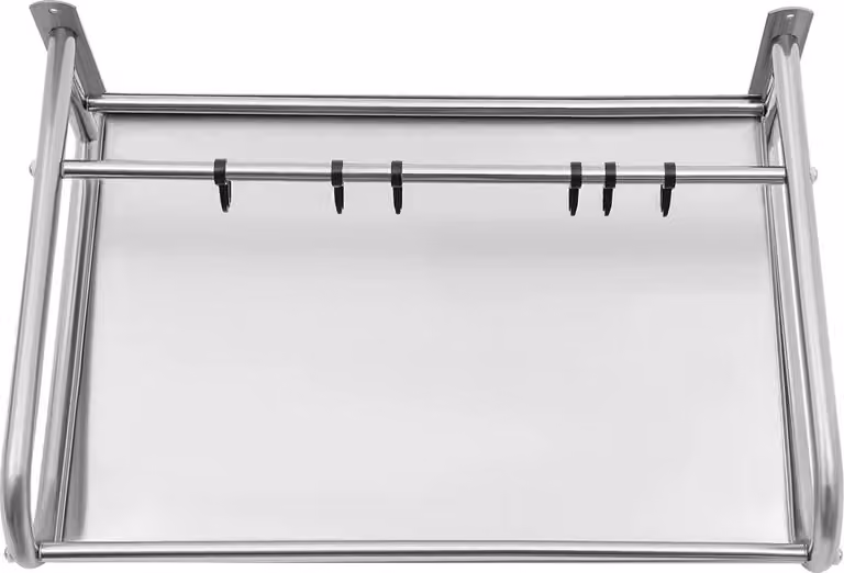 Mensola da parete per microonde - Supporto portaoggetti - Acciaio inossidabile - 53 cm - 6 ganci - Facile da montare - Salvaspazio - Argento