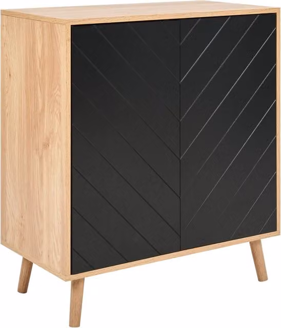 Credenza Beliani in MDF nero e legno chiaro con 2 ante e ripiani, stile scandinavo per camera da letto, soggiorno o sala da pranzo