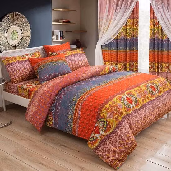 Set da letto bohemiano a 3 pezzi in microfibra con motivo mandala grafico multicolore, composto da copriletto e federe con cerniera a scomparsa e rinforzi, Dimensioni: 135 x 200 cm, Federa: 80 x 80 cm