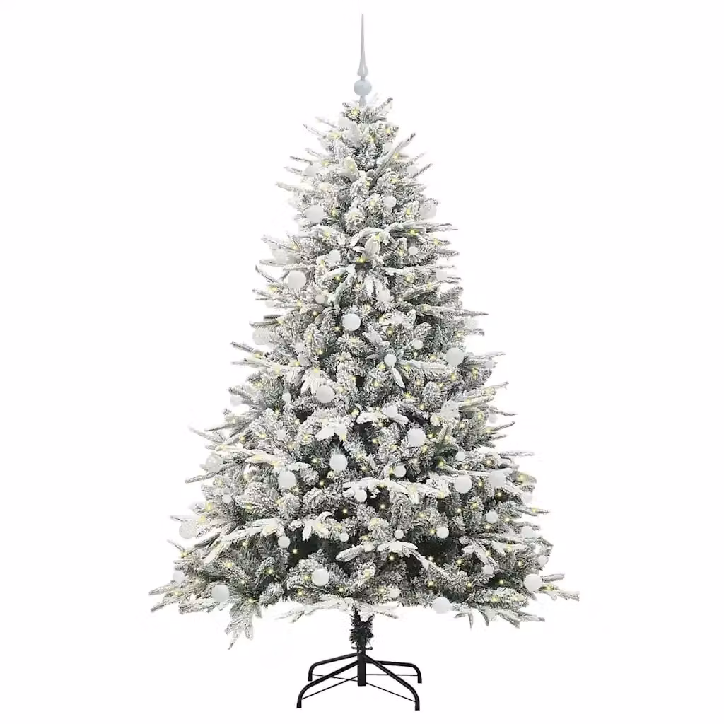 Albero di Natale artificiale preilluminato con LED luce bianca calda e set di palline verde vidaXL – 2