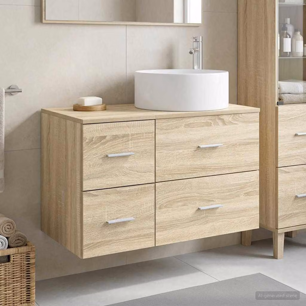 Set di mobili per il bagno moderno vidaXL composto da mobile lavabo e pensile a parete in legno, colore marrone e beige