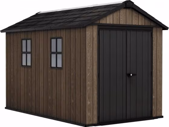 Casetta da giardino in resina Keter Apex 7511/1175 Signature Walnut effetto legno marrone con pavimento e doppia porta L: 350 cm, P: 230 cm, H: 246 cm