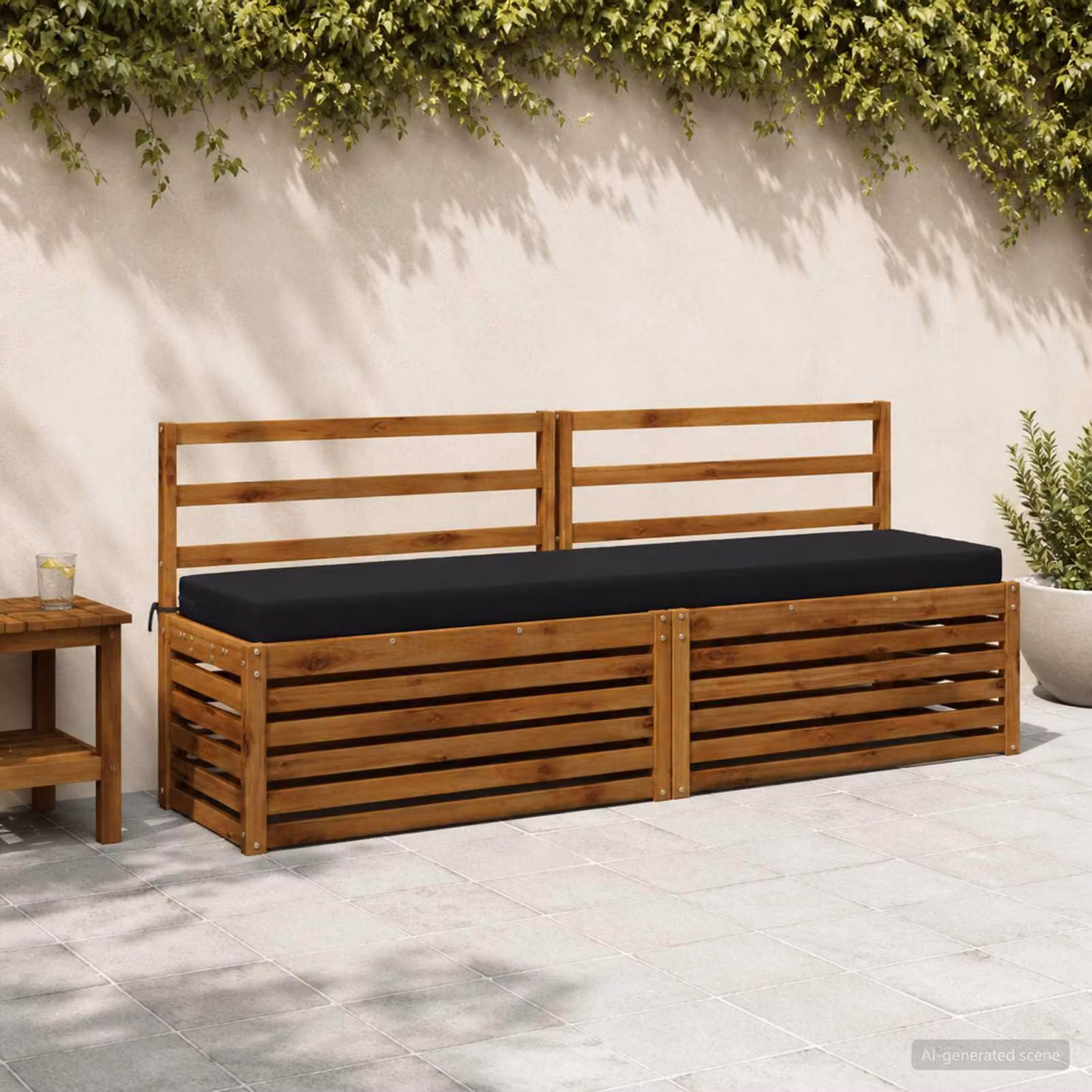 Set di 2 cuscini per panchina vidaXL in poliestere nero con fodera rimovibile e resistente ai raggi UV