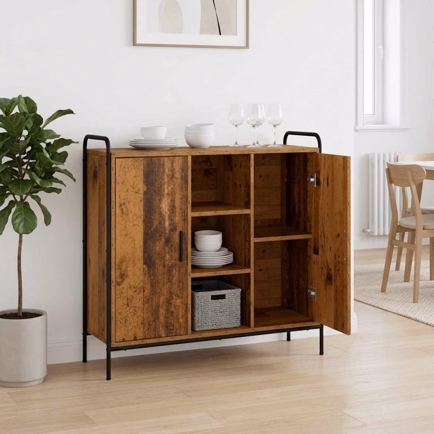 Credenza vidaXL in legno antico marrone per soggiorno e sala da pranzo L: 98,5 cm, P: 33 cm, H: 81 cm