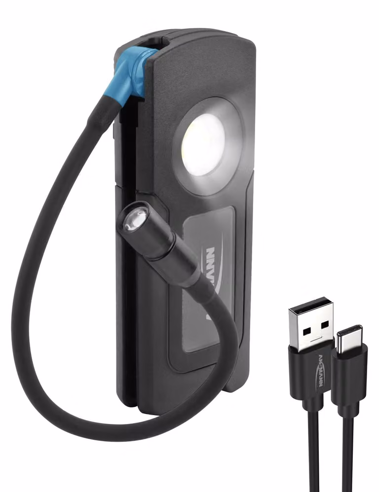 ANSMANN 1600-0565 ANSMANN WL1500R Pocket Flex LED Handleuchte schwarz 17,1 cm, Lichtfarbe Hauptlicht 6000K und Zusatzlicht