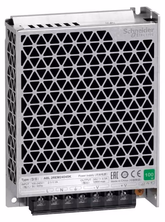 Alimentatore Schneider Electric, Easy Modicon ABL2, a commutazione, monofase, 100-240 V CA, 24 V CC, 4,5 A, 108 W ABL2REM24045K