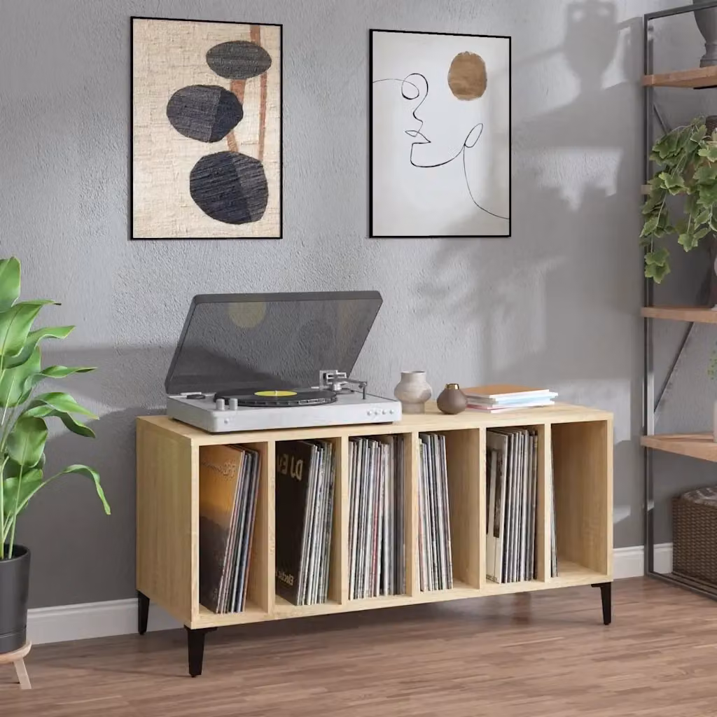 Mobile Porta Dischi in Legno Multistrato Rovere Sonoma e Metallo Stile Industrial L 100 cm x P 38 cm x H 48 cm – 2
