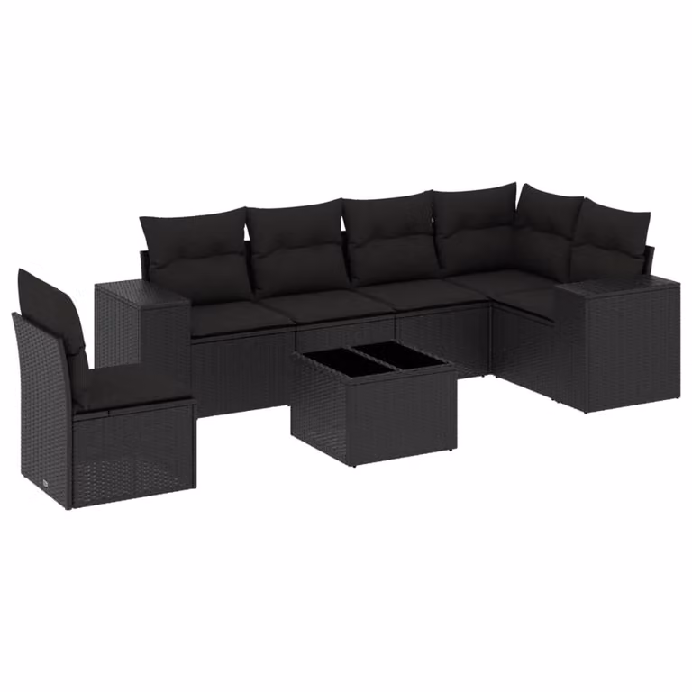 Set Divani da Giardino con Cuscini 7pz Nero Polyrattan
