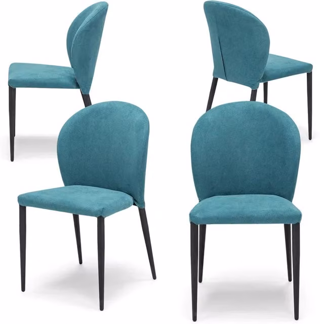 Set 4 sedie imbottite per sala da pranzo GHIBLI, 100% MADE IN ITALY, design moderno, rivestimento in tessuto morbido idrorepellente colore Turchese, gambe coniche robuste in metallo