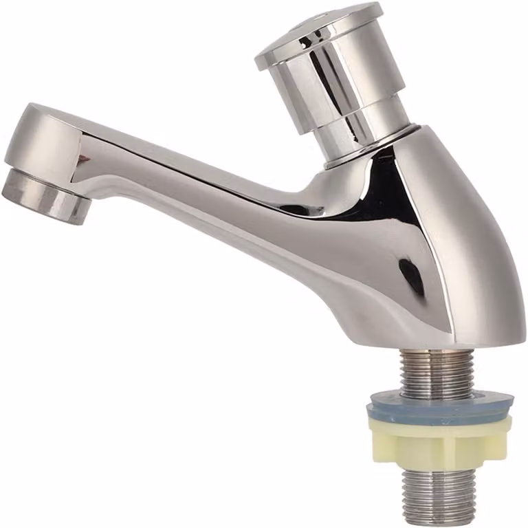Rubinetto per lavabo a risparmio idrico - Con pulsante - Ritardo temporizzato - In ottone - Filettatura G1/2 - Lunghezza 14 cm - Rubinetto a pulsante