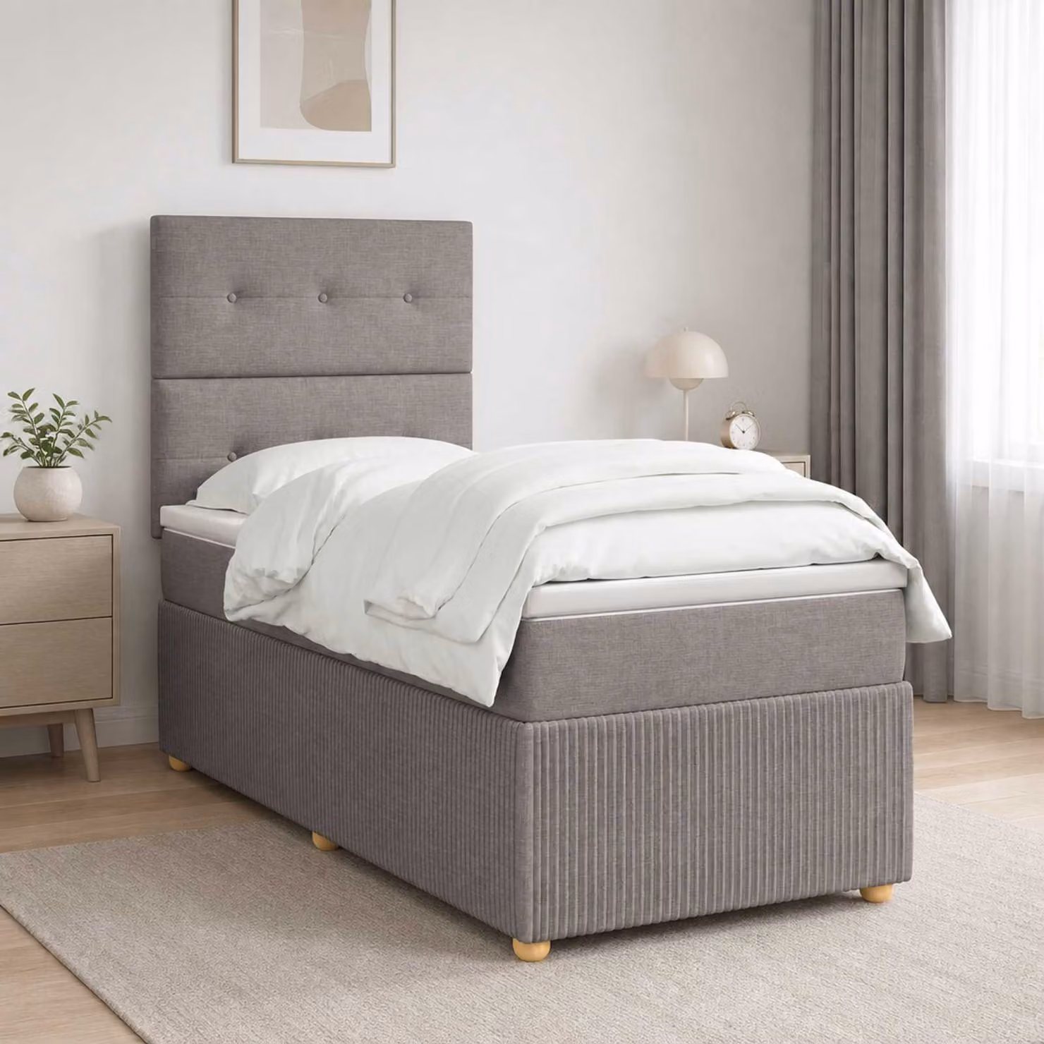 Letto box spring con materasso vidaXL in tessuto color tortora, L/P/H: 80 x 200 cm