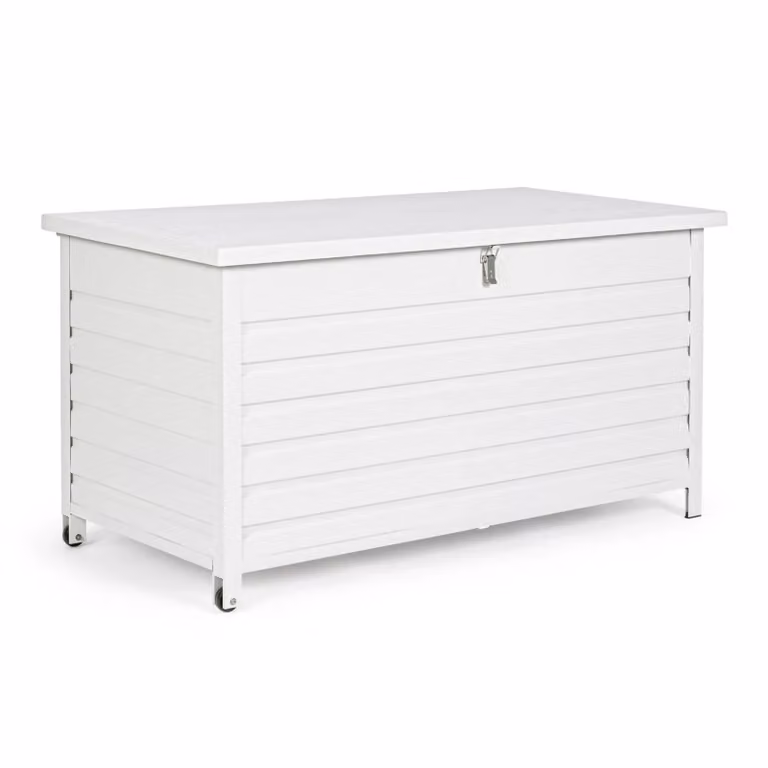 Baule da giardino BURGOS in alluminio bianco con ruote 155x97x83