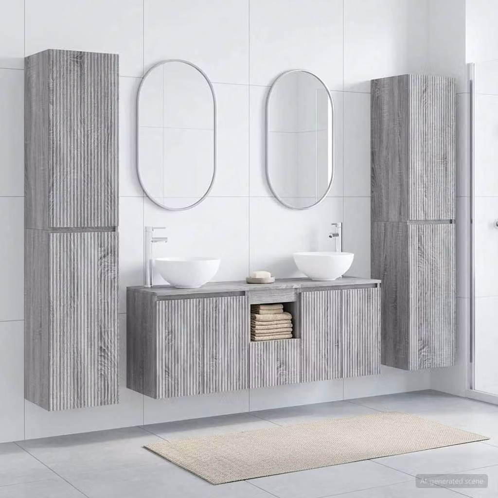 Set di mobili per il bagno moderno vidaXL in 5 pezzi colore grigio con mobile sottolavabo e pensile