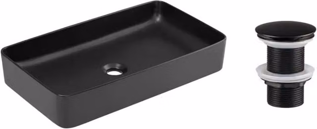 Lavabo rettangolare da appoggio 61x34 cm nero opaco con piletta click-clack nera inclusa