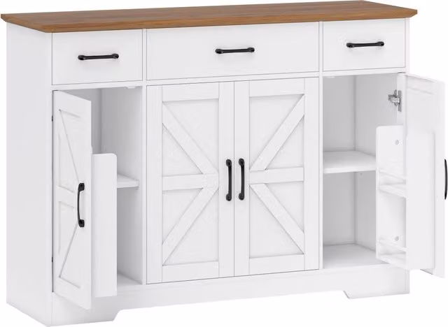 Credenza da Cucina Stile Rustico 120x38x87 cm con Ante Soft-Close 3 Cassetti 3 Ripiani Regolabili Portaspezie in MDF
