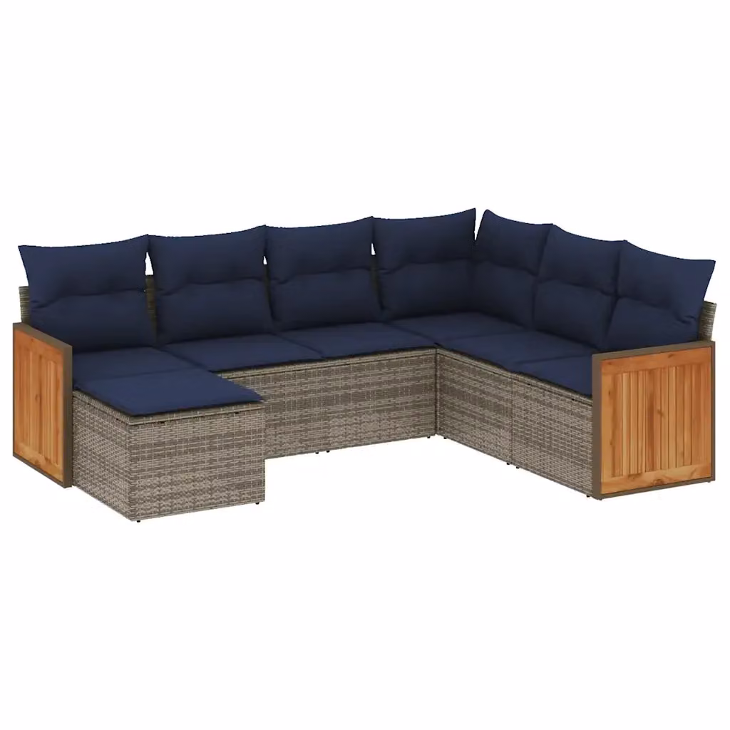 Set di divani da giardino vidaXL in polyrattan grigio con 7 pezzi e cuscini inclusi – 2