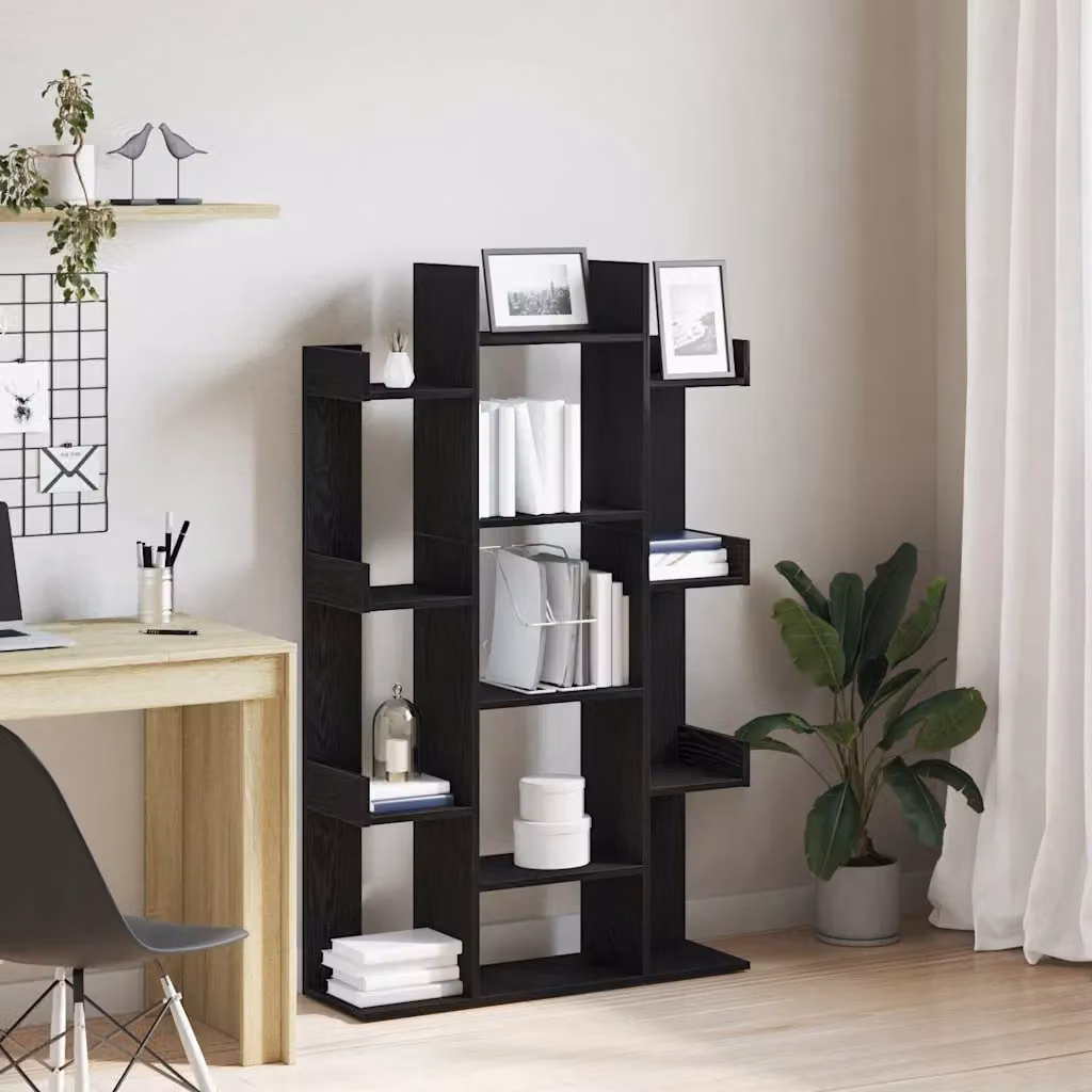 Libreria moderna vidaXL in legno ingegnerizzato MDF con 13 ripiani regolabili, colore nero, L 86 cm x P 25,5 cm x H 140 cm