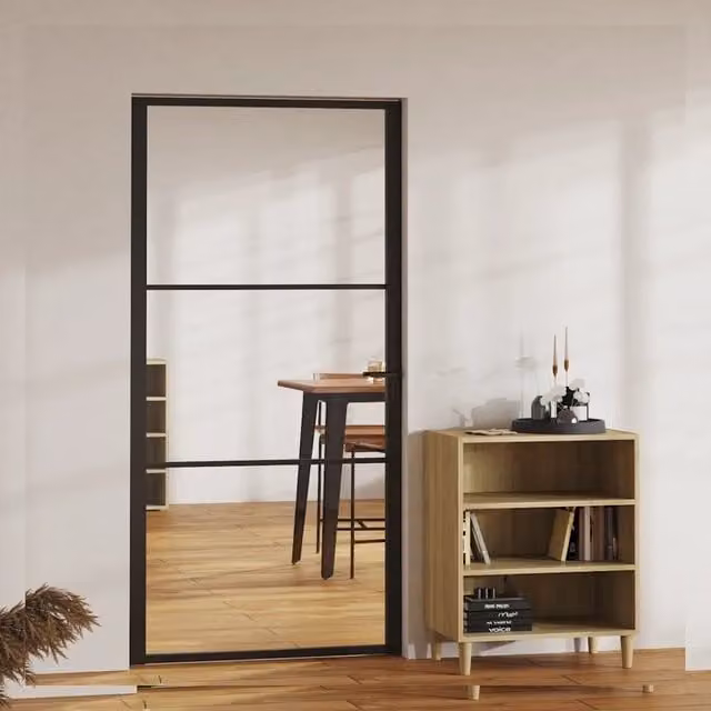 Porta interna moderna vidaXL in alluminio e vetro nero e trasparente L: 102,5 cm, H: 201,5 cm – 1