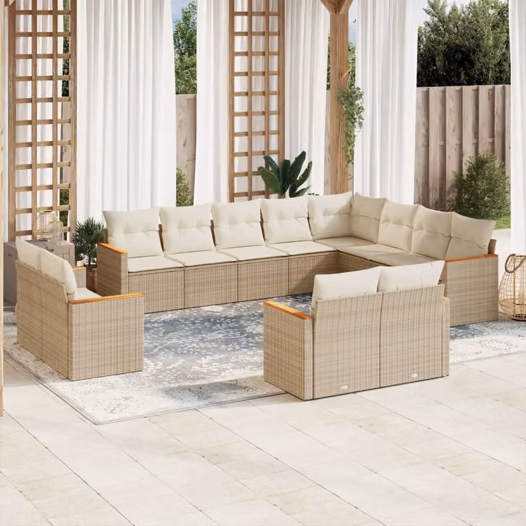 Set di Divani da Giardino vidaXL a Forma di U con Cuscini Beige e Struttura in Metallo e Polyrattan
