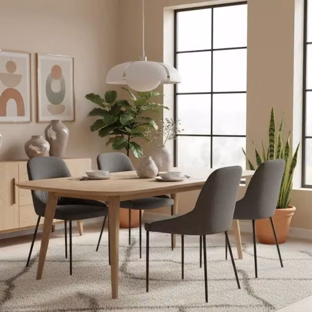 Set di 4 sedie da pranzo imbottite Harmony in tessuto grigio e struttura in metallo nero Duzzle