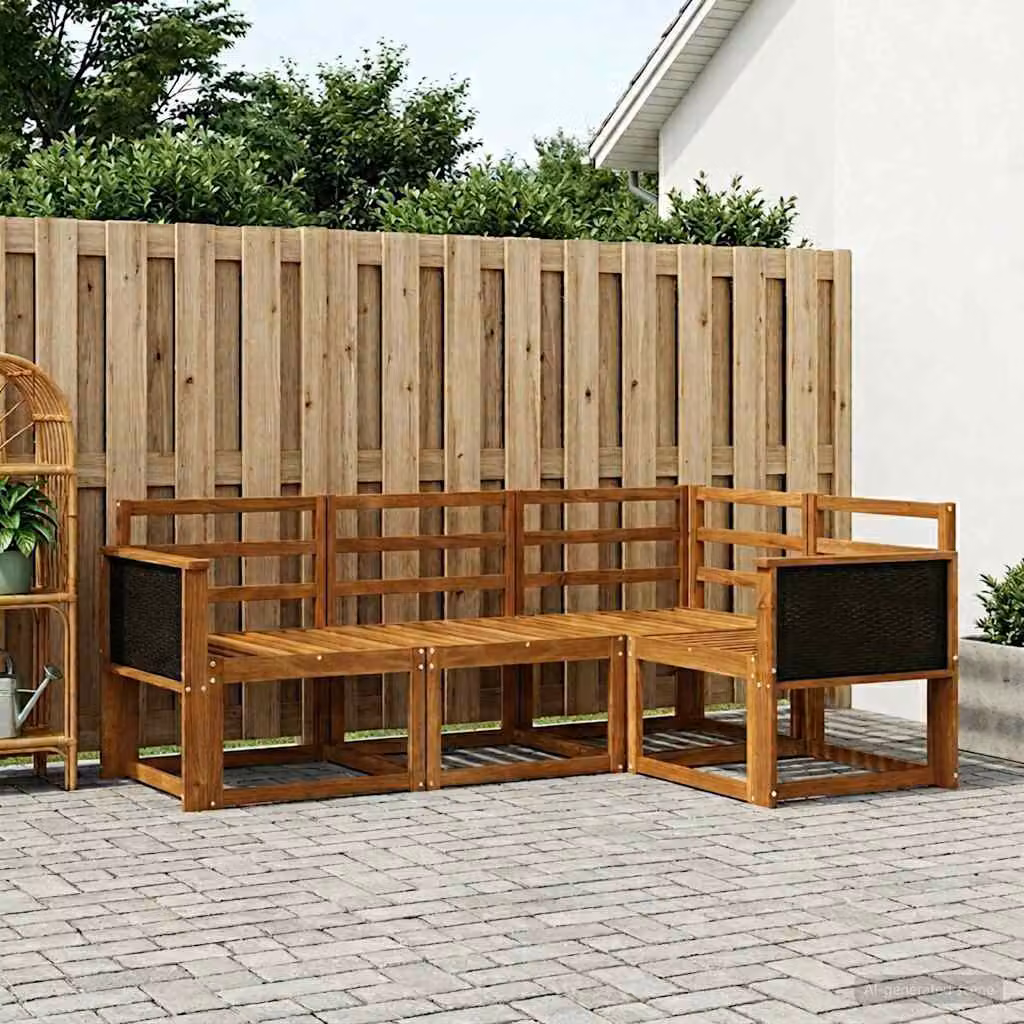 vidaXL Set di divani da esterno a L in legno di acacia massello marrone con cuscini, 4 pezzi