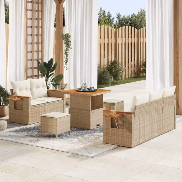Set Divano da Giardino 8 pz Beige polyrattan 3362986
