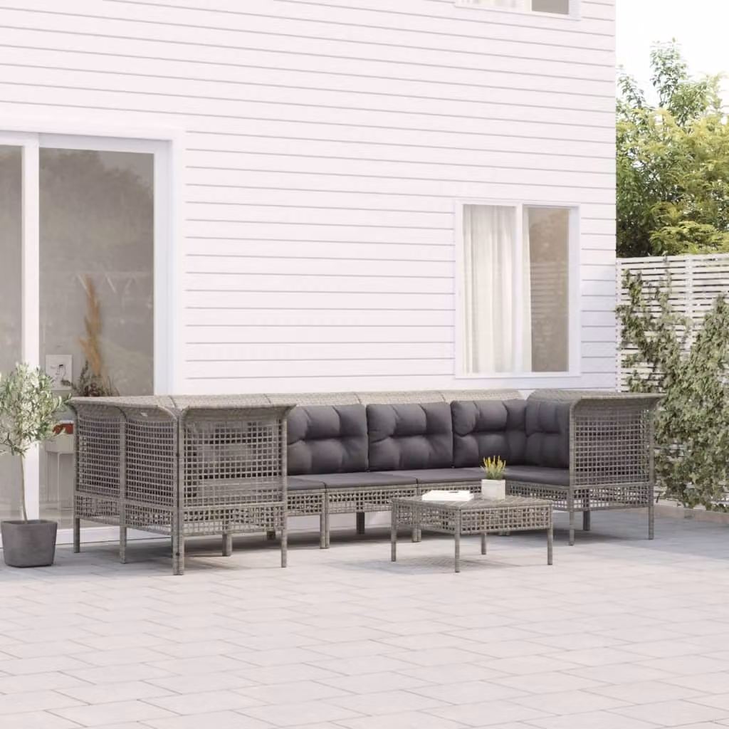 Set Divani da Giardino vidaXL 8 Pezzi a Forma di L con Cuscini Grigio