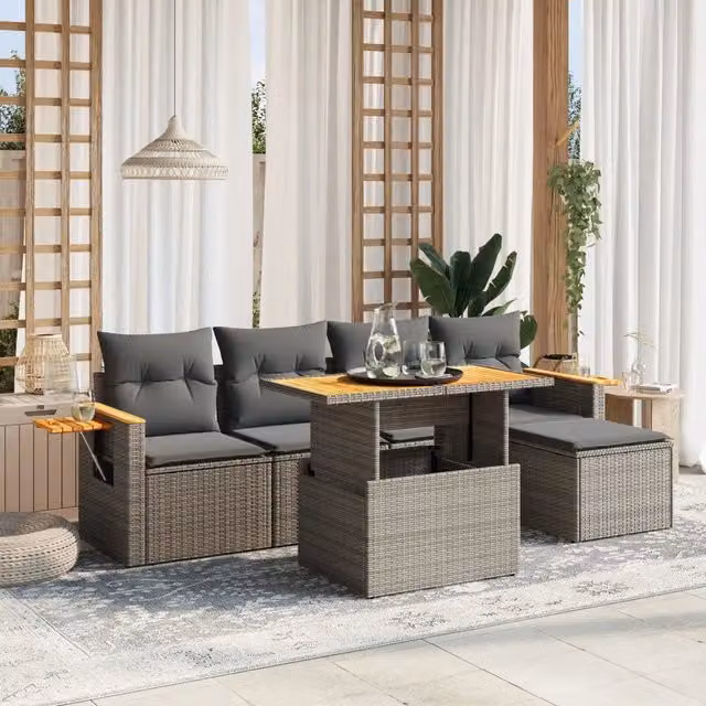 Set da giardino VIDAXL in polyrattan grigio con cuscini, composizione a L per 6 persone