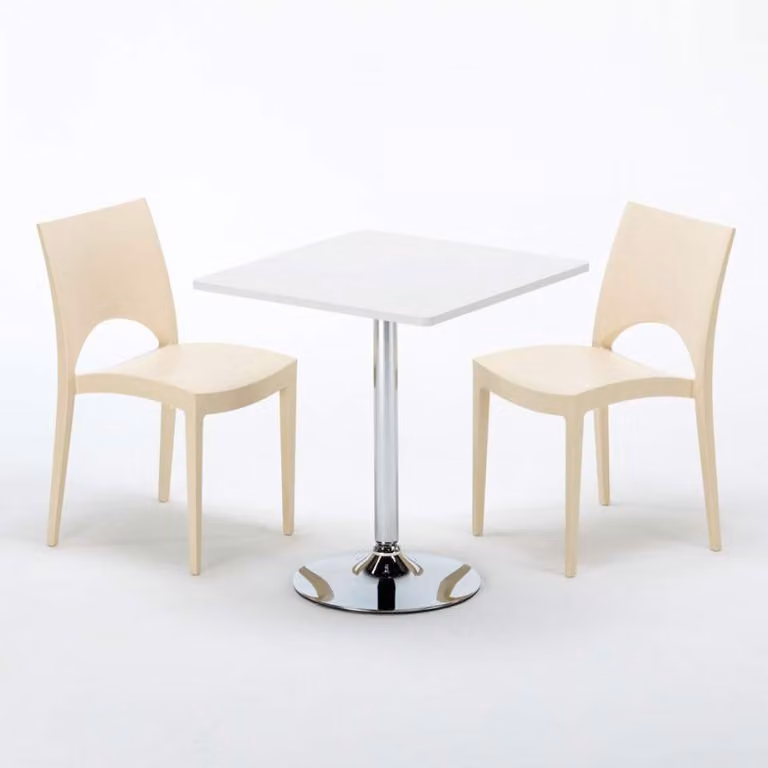 Tavolo quadrato bianco e 2 sedie in polipropilene colorato per interni Grand Soleil Paris Cocktail - Beige