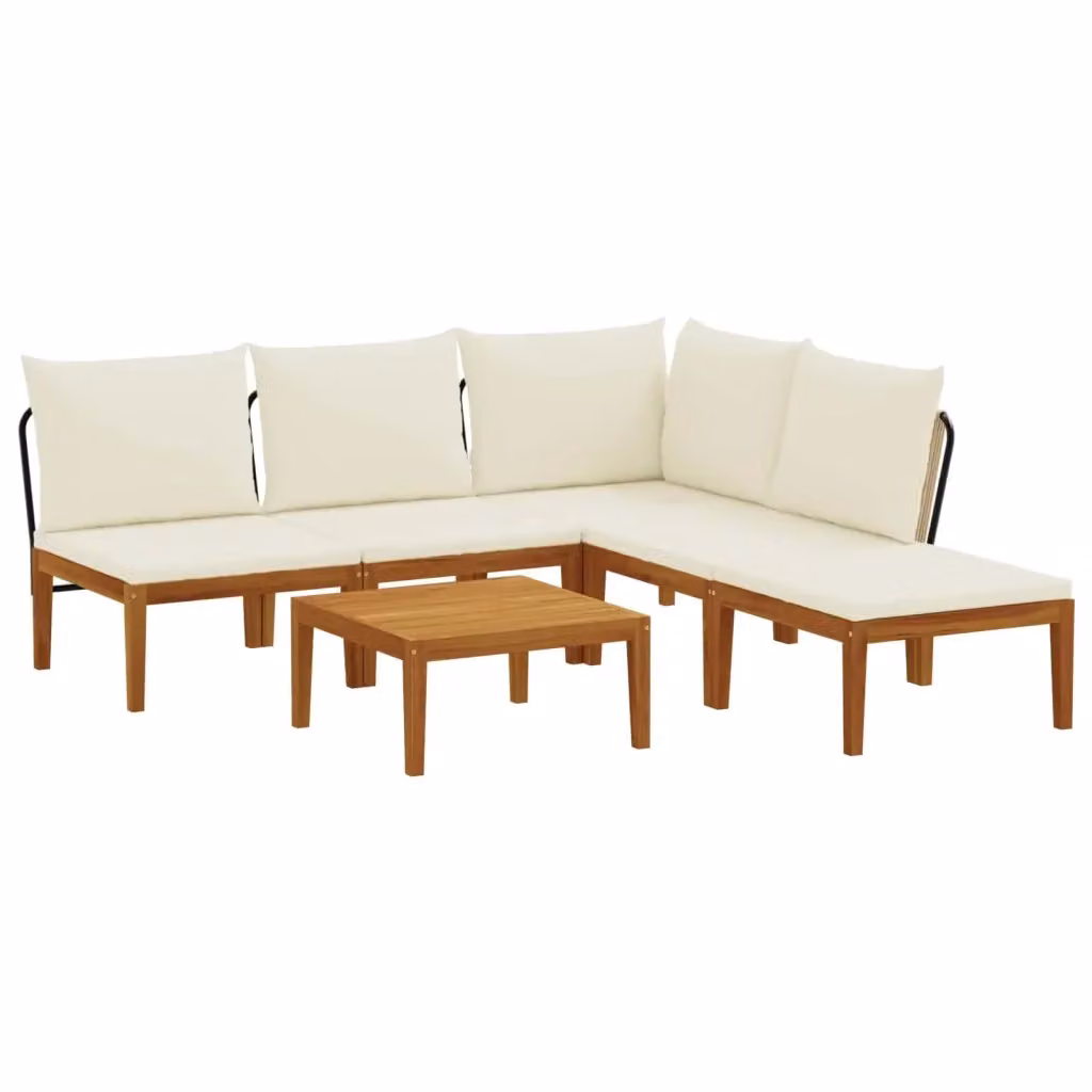 Set di 6 sedie moderne vidaXL in legno di acacia e corda color beige e bianco per giardino e terrazza – 2