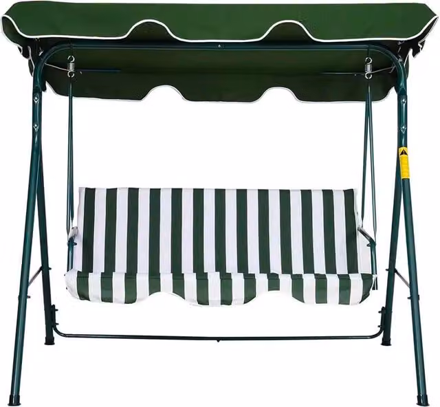 Dondolo da giardino Becker 3 posti in acciaio con tendalino e cuscini, Bianco e Verde – 1