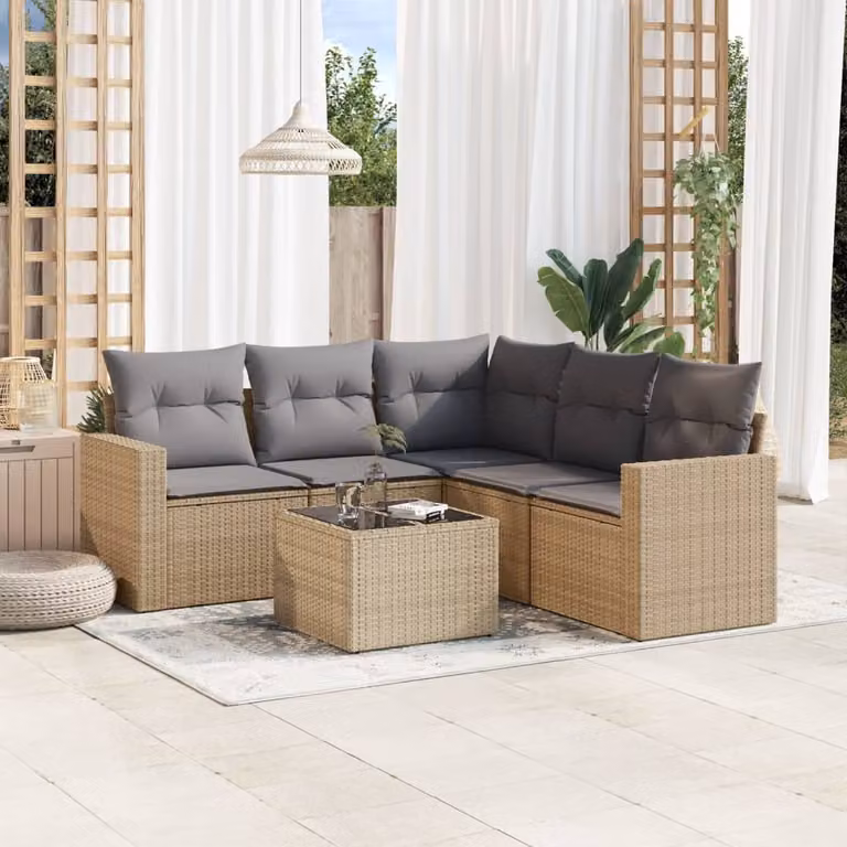 vidaXL Set Divano da Giardino a L in Polyrattan con Cuscini Beige e Tavolino da Esterno