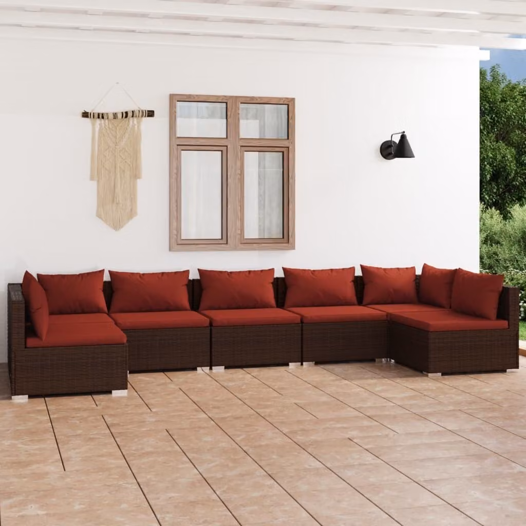 Maison Exclusive - Set da giardino da 7 pezzi con cuscini in polyrattan marrone