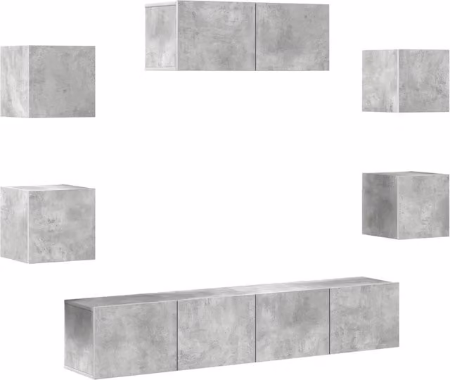 Set di Mobili Porta TV 7 pz | Armadietto TV | Mobile Porta TV Grigio Cemento in Legno Multistrato