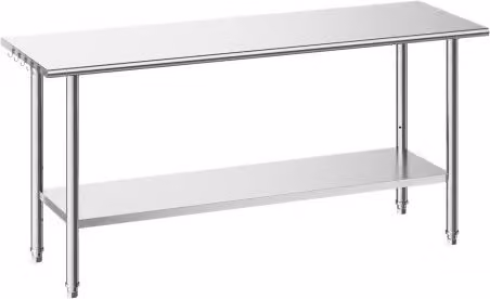 VEVOR Tavolo da lavoro da cucina in acciaio inox color argento con ripiano inferiore regolabile, L: 182,9 cm, P: 61 cm, H: 86,4 cm