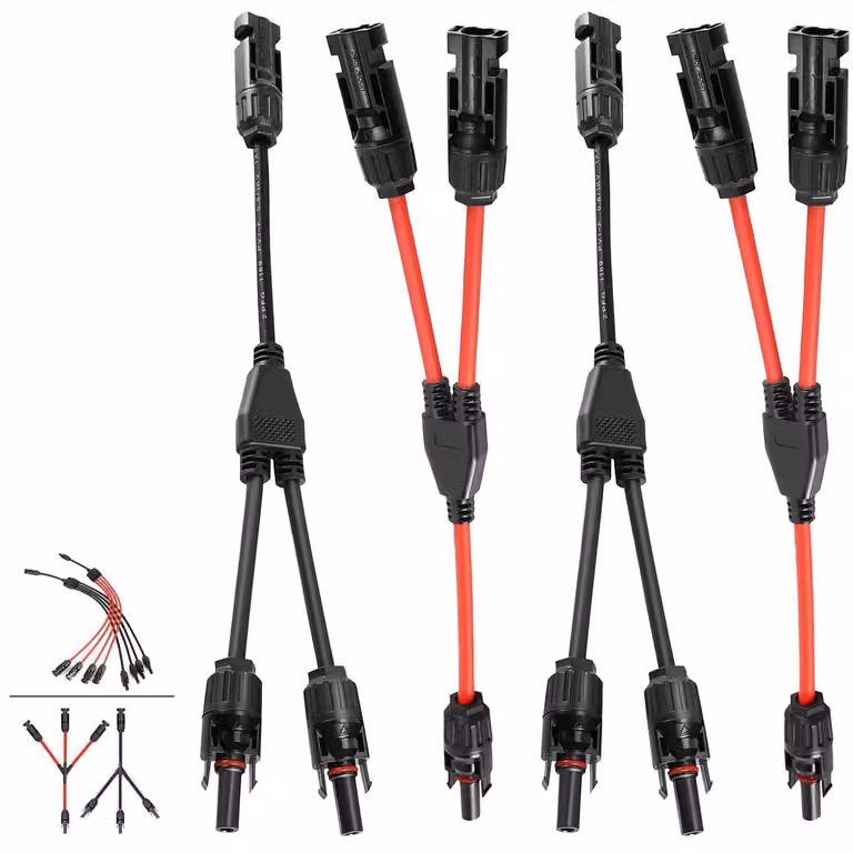 Set di cavi solari con connettori a Y, confezione da 2, con sezioni di 6mm²/4mm²/2.5mm², tipo MMF/FFM